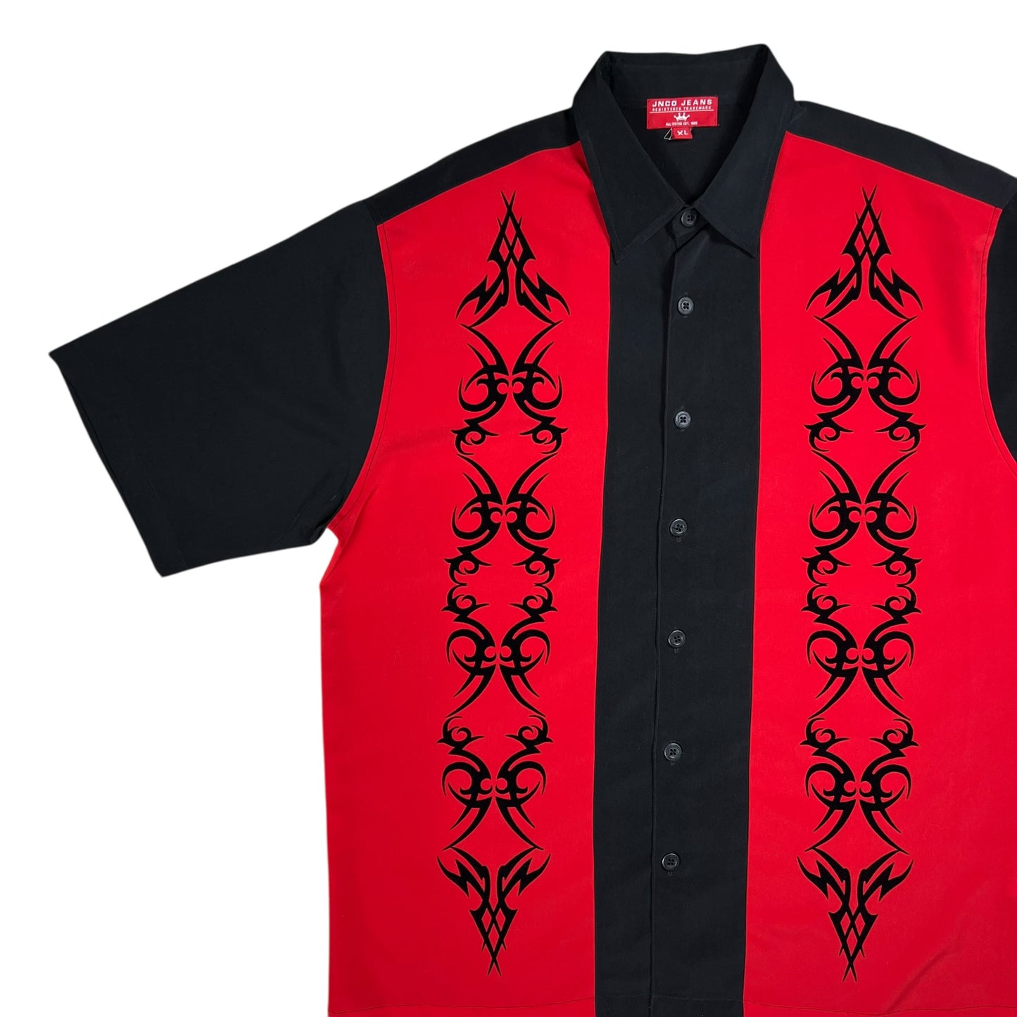 Vintage Y2K JNCO Jeans tattoo designblack red Hawaiian shirt (XL)