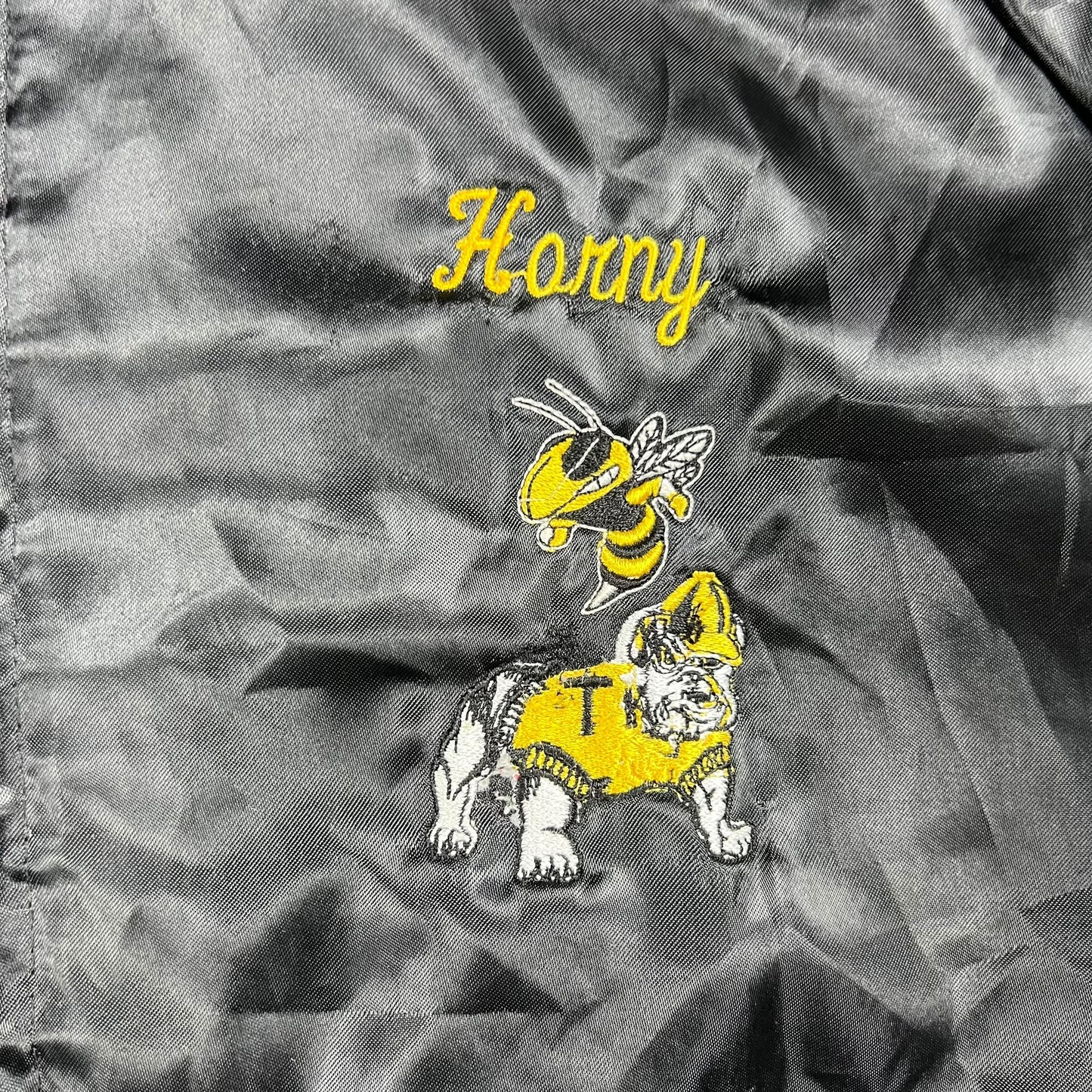 Vintage 1991 Georgia Tech Yellow Jackets “Horny” satin jacket (L)