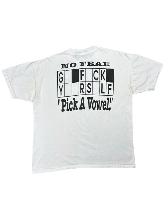 Vintage 90s NO FEAR G• F•CK Y••RS•LF “Pick A Vowel.” Faded NSFW tee (L)