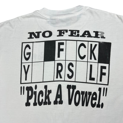 Vintage 90s NO FEAR G• F•CK Y••RS•LF “Pick A Vowel.” Faded NSFW tee (L)
