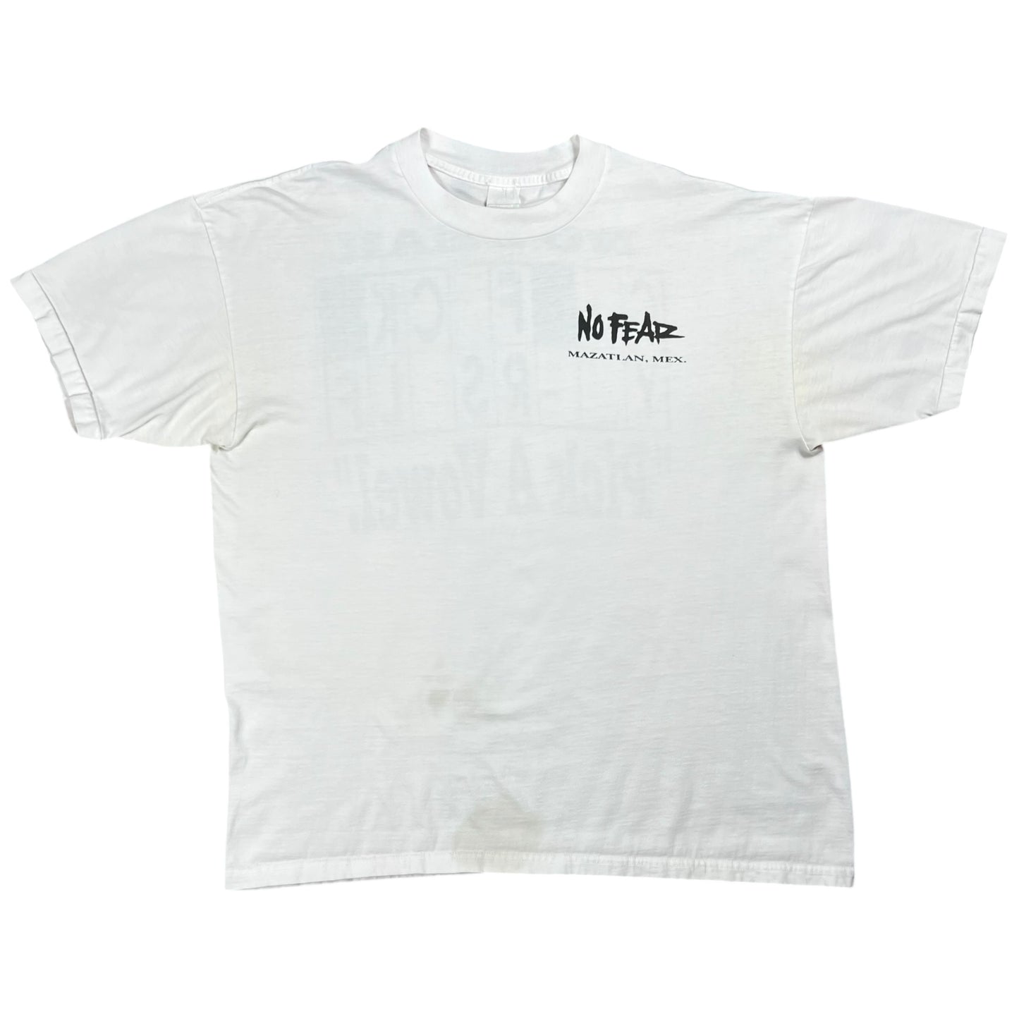 Vintage 90s NO FEAR G• F•CK Y••RS•LF “Pick A Vowel.” Faded NSFW tee (L)