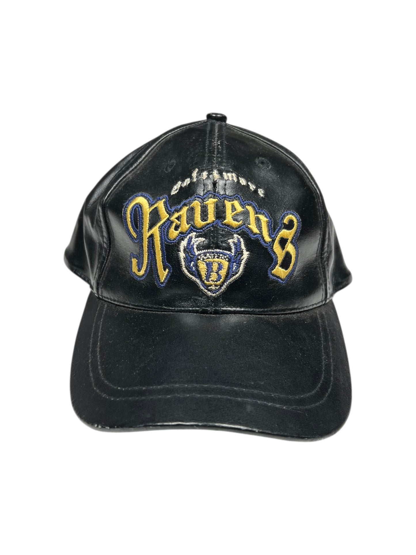 Vintage 90s Drew Pearson Baltimore Ravens faux leather StrapBack hat