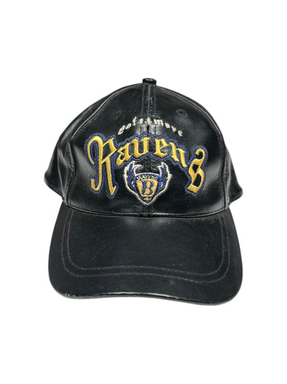 Vintage 90s Drew Pearson Baltimore Ravens faux leather StrapBack hat