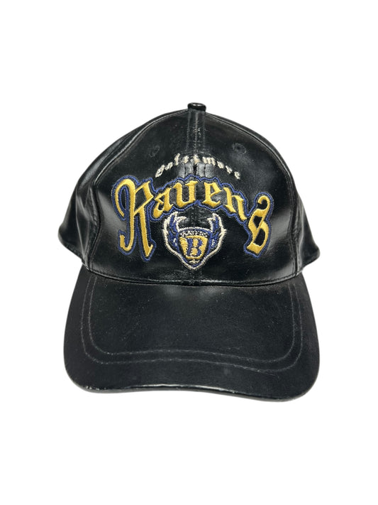 Vintage 90s Drew Pearson Baltimore Ravens faux leather StrapBack hat
