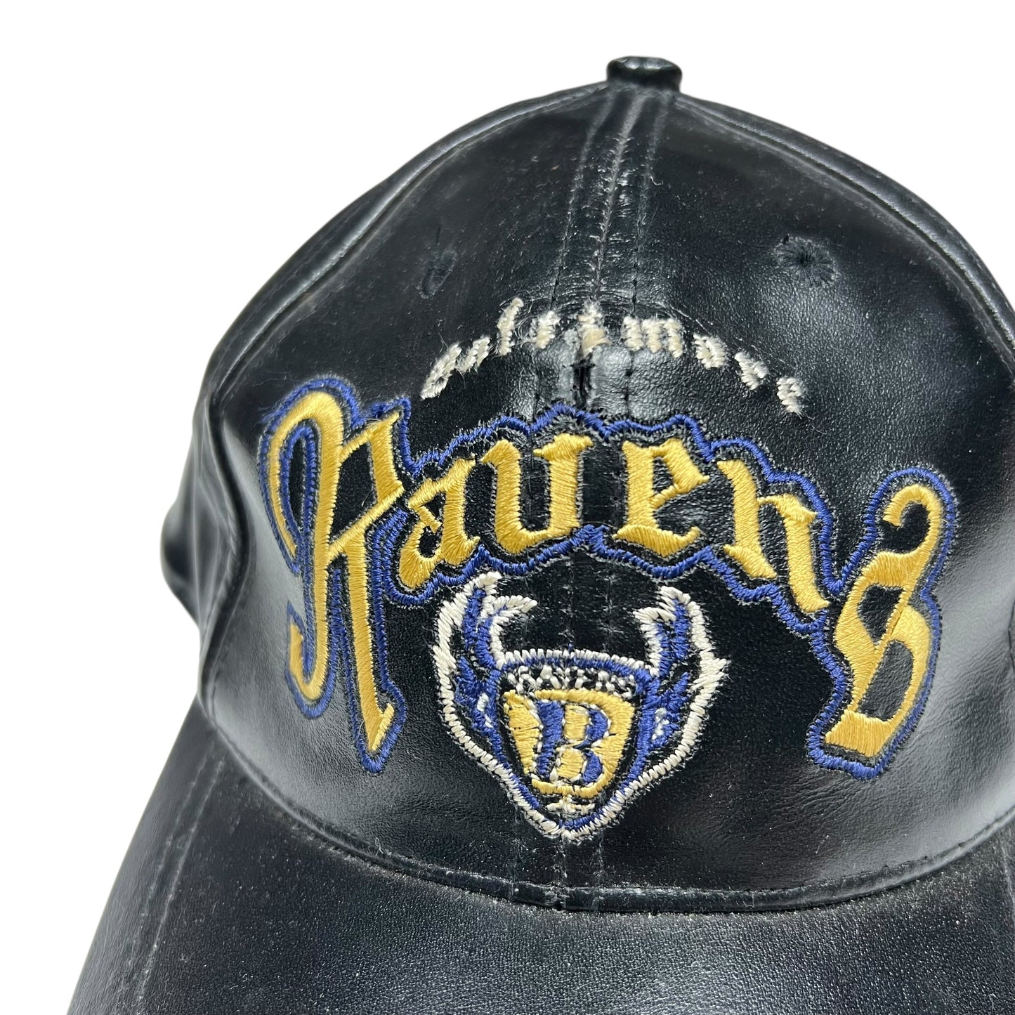 Vintage 90s Drew Pearson Baltimore Ravens faux leather StrapBack hat