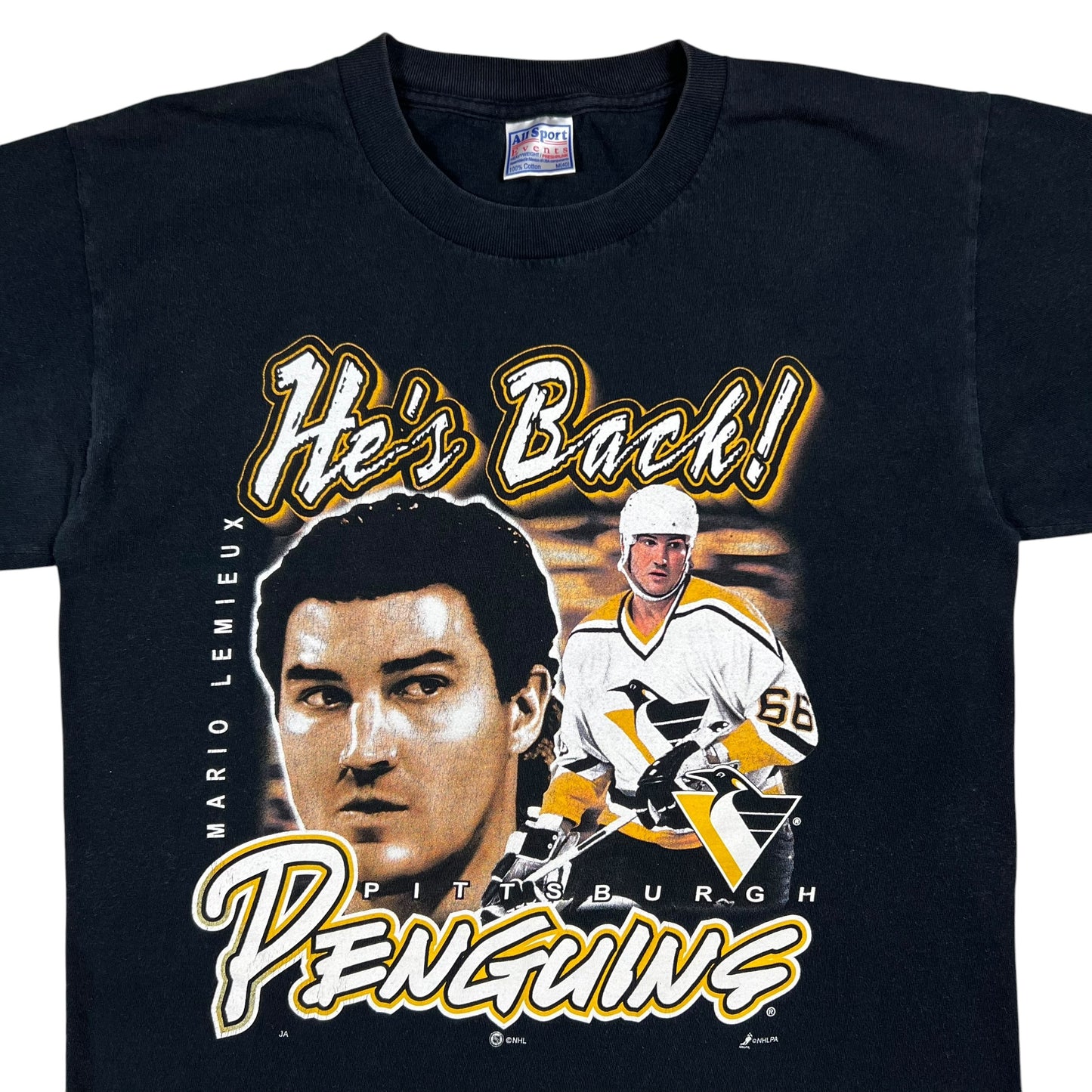 Vintage 2000 Pittsburgh Penguins Mario Lemieux “He’s Back” NHL tee (M)
