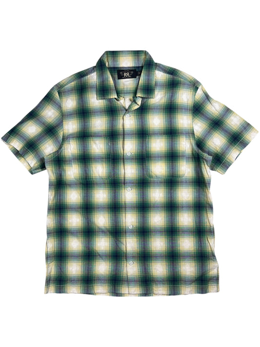 RRL Ralph Lauren Plaid Jacquard button up loop button camp shirt (M)