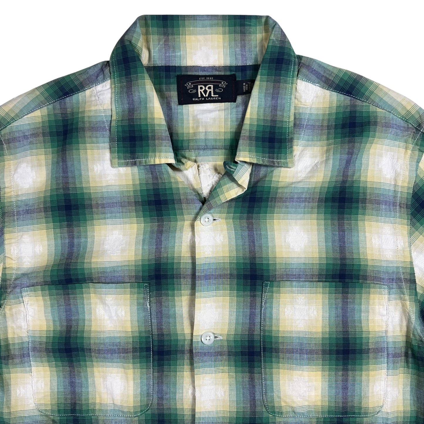 RRL Ralph Lauren Plaid Jacquard button up loop button camp shirt (M)