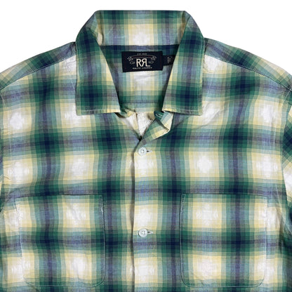 RRL Ralph Lauren Plaid Jacquard button up loop button camp shirt (M)