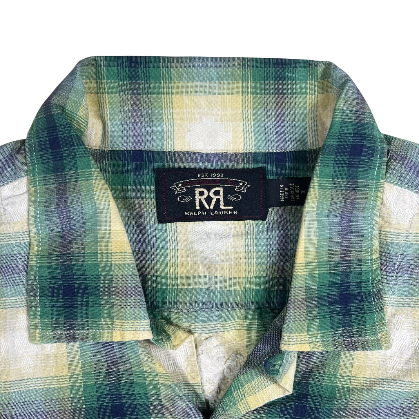 RRL Ralph Lauren Plaid Jacquard button up loop button camp shirt (M)