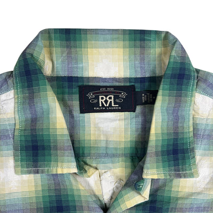 RRL Ralph Lauren Plaid Jacquard button up loop button camp shirt (M)