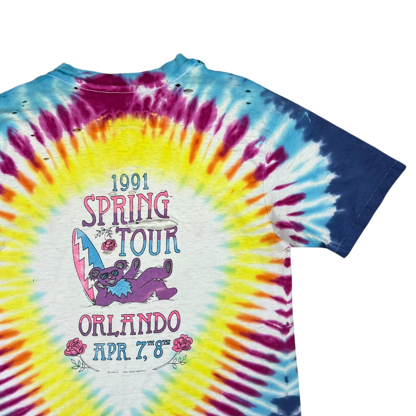 Vintage 1991 Grateful Dead Orlando Spring Tour thrashed faded tie dye band tee (M)