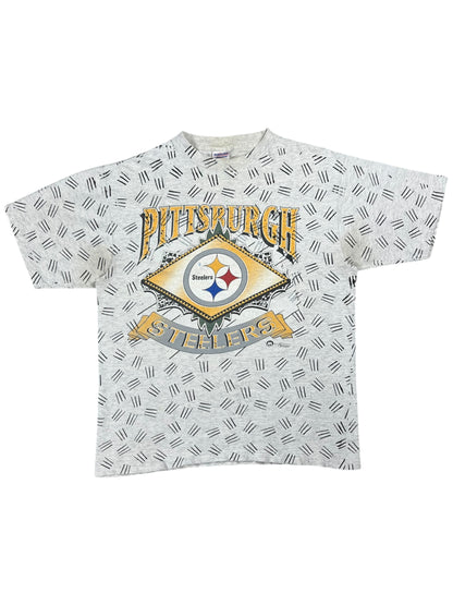 Vintage 90s Pittsburgh Steelers All Over Print NFL break through tee (L)