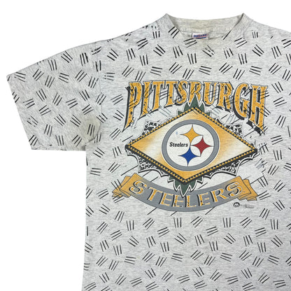 Vintage 90s Pittsburgh Steelers All Over Print NFL break through tee (L)