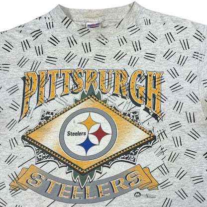 Vintage 90s Pittsburgh Steelers All Over Print NFL break through tee (L)
