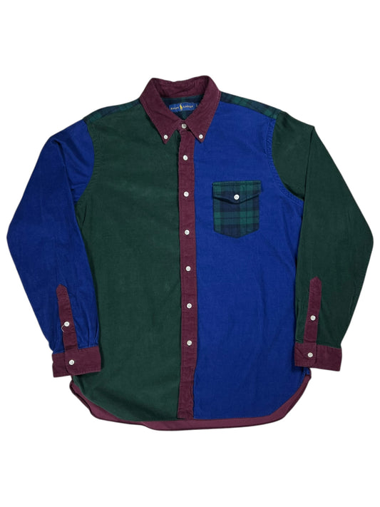Y2K Polo Ralph Lauren corduroy color block button up shirt (L)