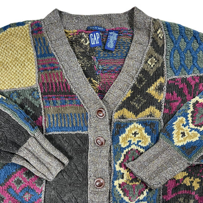 Vintage 90s GAP hand knit abstract women’s cardigan sweater (M)