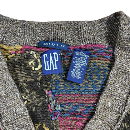Vintage 90s GAP hand knit abstract women’s cardigan sweater (M)
