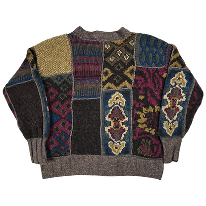 Vintage 90s GAP hand knit abstract women’s cardigan sweater (M)