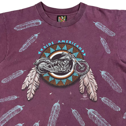 Vintage 1993 3D Emblem Ride American all over print faded biker tee (L)