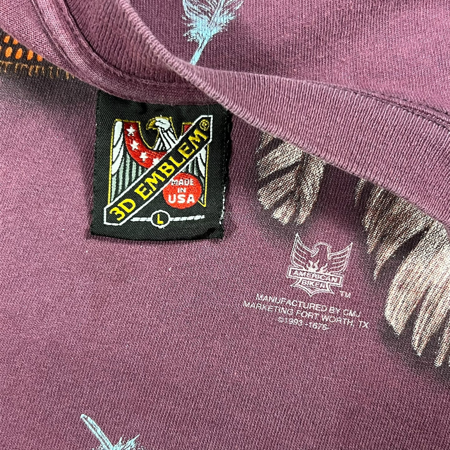 Vintage 1993 3D Emblem Ride American all over print faded biker tee (L)