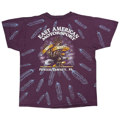 Vintage 1993 3D Emblem Ride American all over print faded biker tee (L)