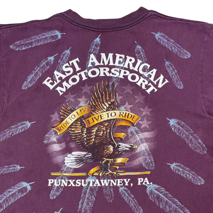Vintage 1993 3D Emblem Ride American all over print faded biker tee (L)