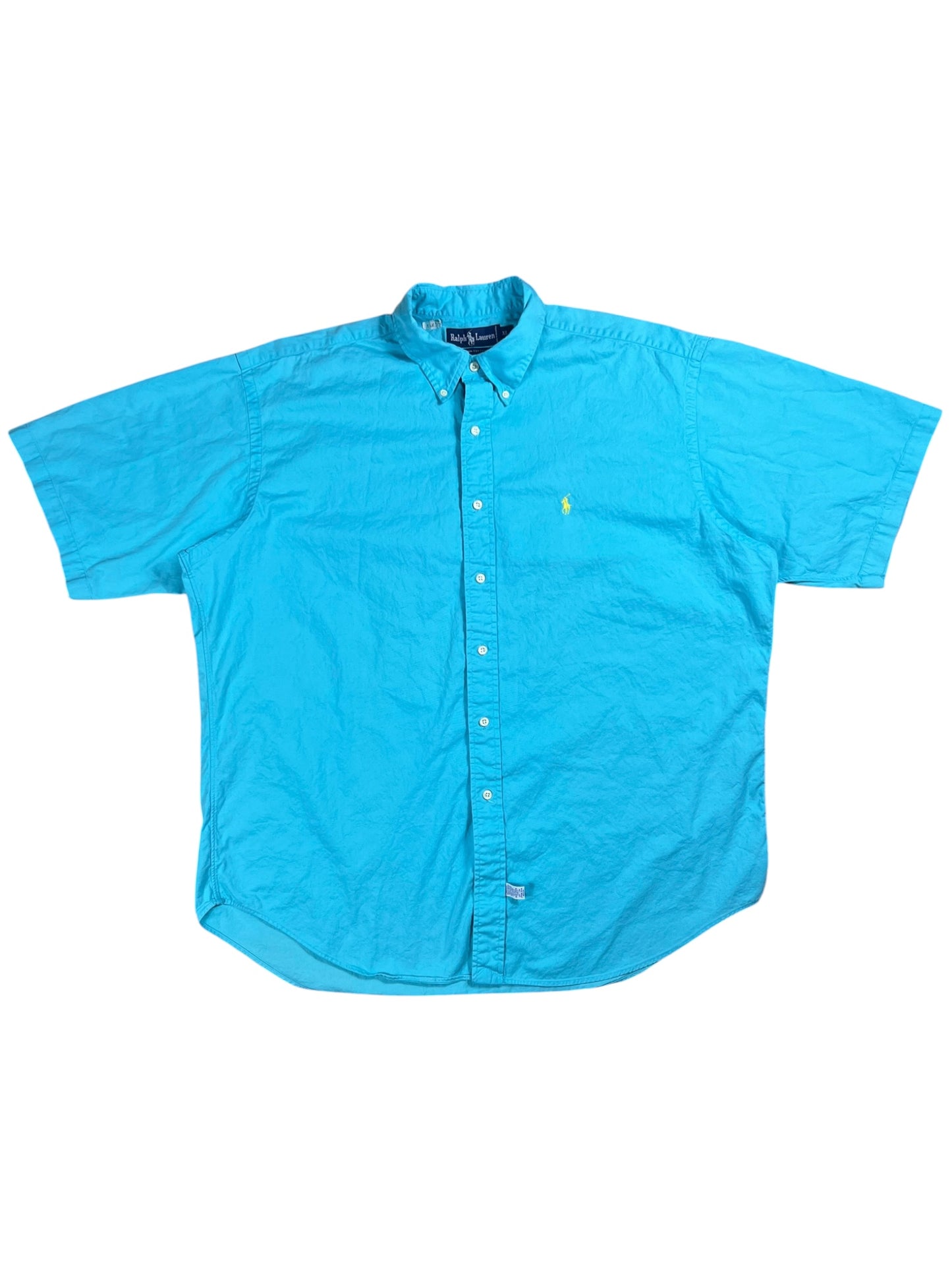 Vintage 90s Polo Ralph Lauren 100% cotton mini horse short sleeve button down shirt (XL)