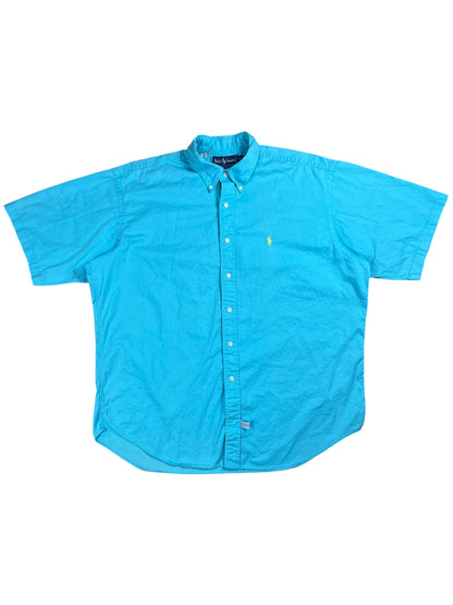 Vintage 90s Polo Ralph Lauren 100% cotton mini horse short sleeve button down shirt (XL)