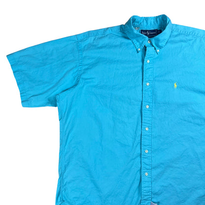 Vintage 90s Polo Ralph Lauren 100% cotton mini horse short sleeve button down shirt (XL)