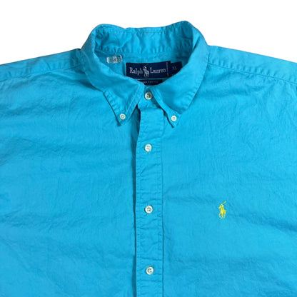 Vintage 90s Polo Ralph Lauren 100% cotton mini horse short sleeve button down shirt (XL)