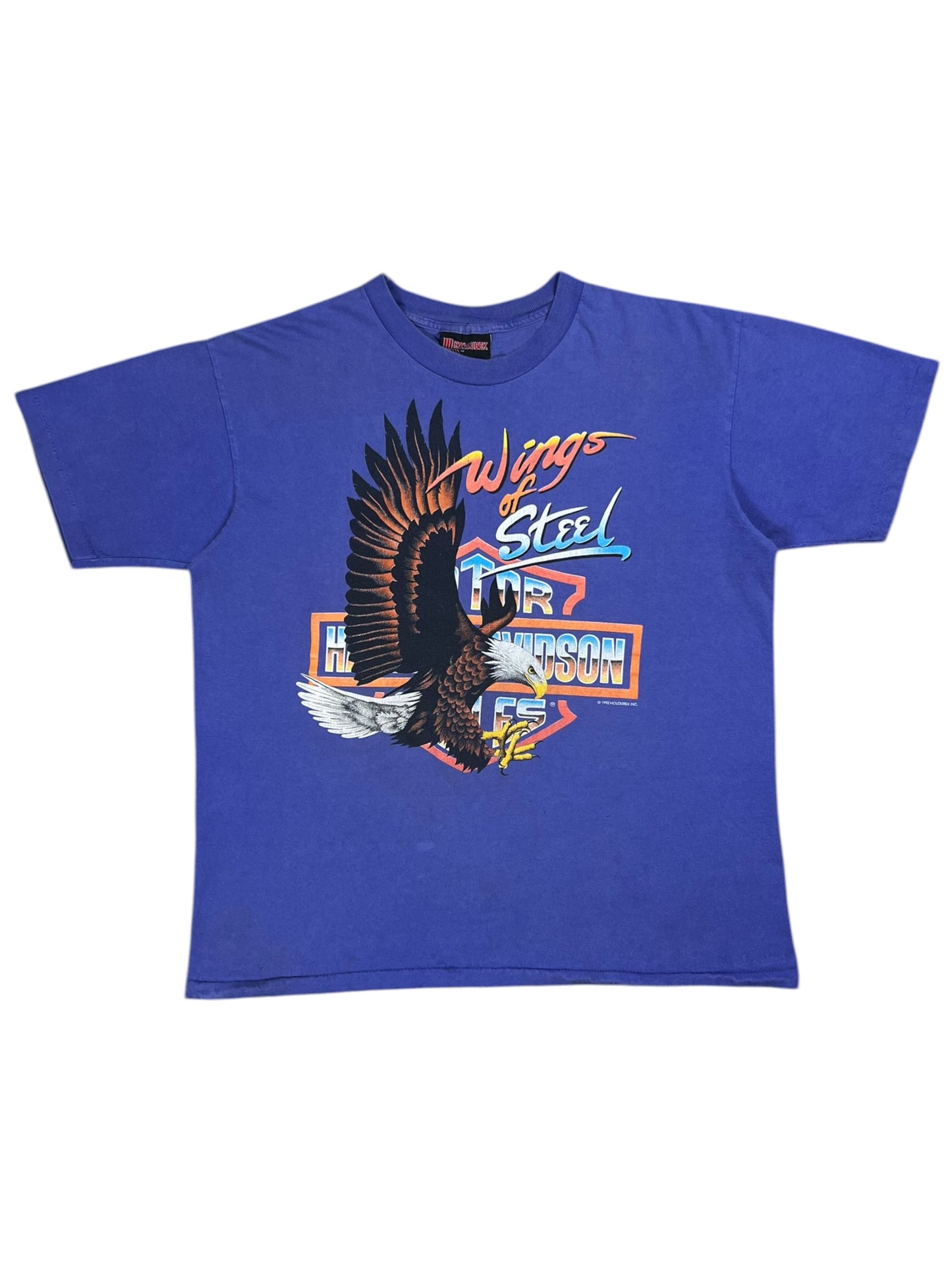 Vintage 1991 Harley Davidson Wings of Steel Eagle faded purple biker tee (L)