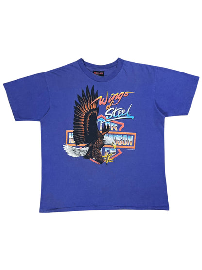 Vintage 1991 Harley Davidson Wings of Steel Eagle faded purple biker tee (L)