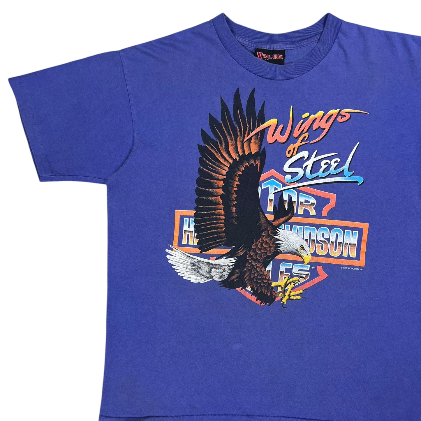 Vintage 1991 Harley Davidson Wings of Steel Eagle faded purple biker tee (L)