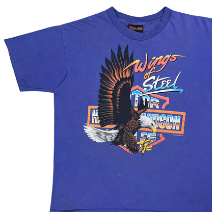 Vintage 1991 Harley Davidson Wings of Steel Eagle faded purple biker tee (L)
