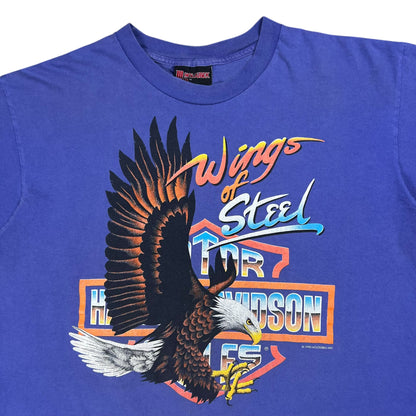 Vintage 1991 Harley Davidson Wings of Steel Eagle faded purple biker tee (L)