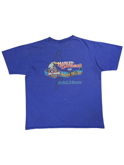 Vintage 1991 Harley Davidson Wings of Steel Eagle faded purple biker tee (L)