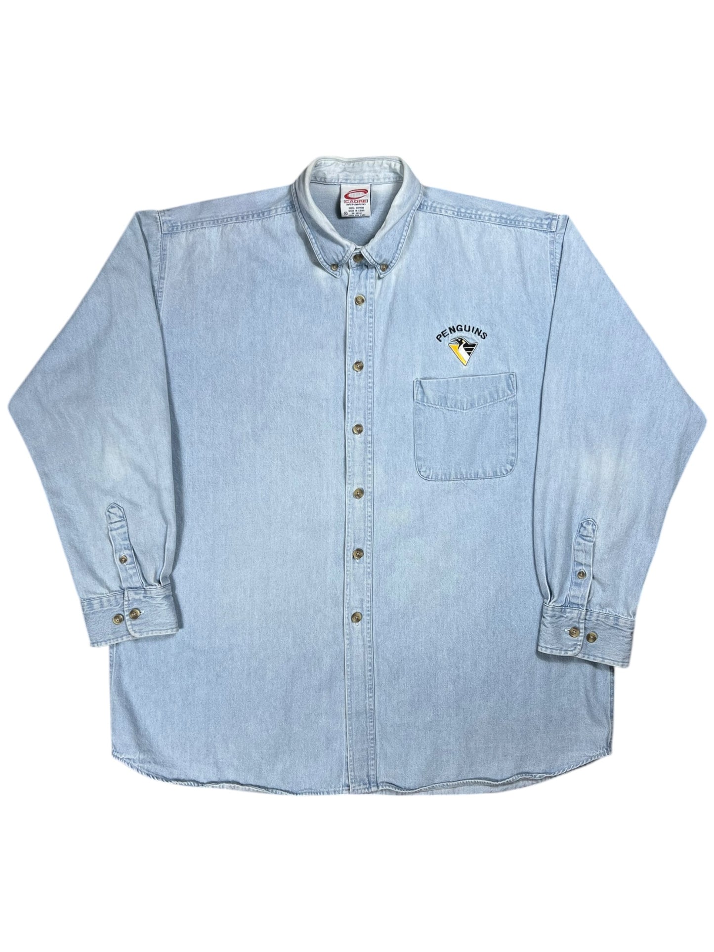 Vintage 90s Pittsburgh Penguins faded denim button down shirt (XL)