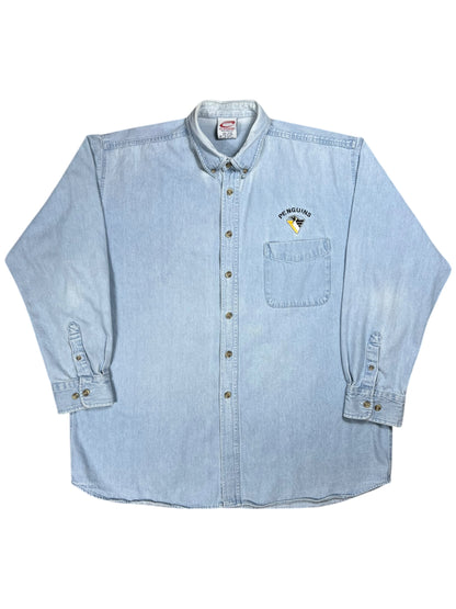 Vintage 90s Pittsburgh Penguins faded denim button down shirt (XL)