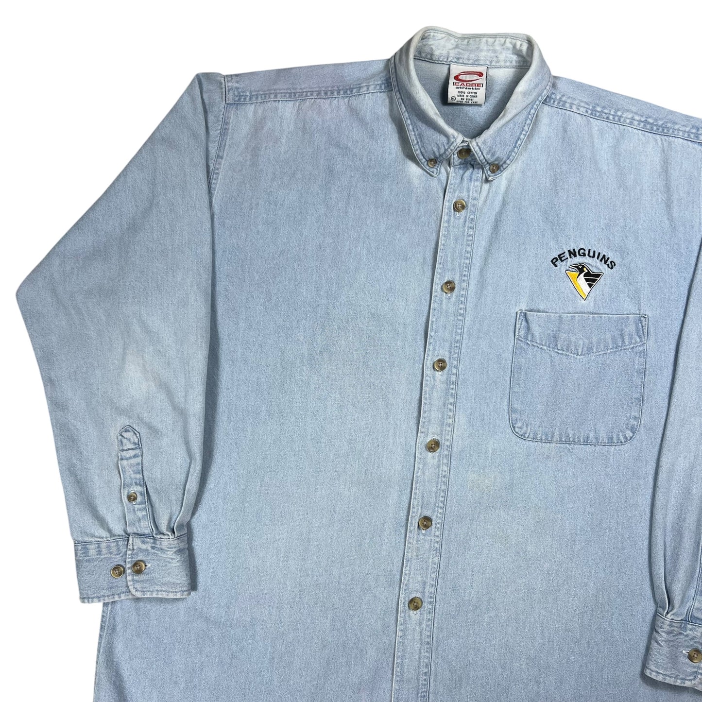 Vintage 90s Pittsburgh Penguins faded denim button down shirt (XL)