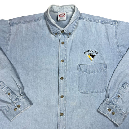 Vintage 90s Pittsburgh Penguins faded denim button down shirt (XL)
