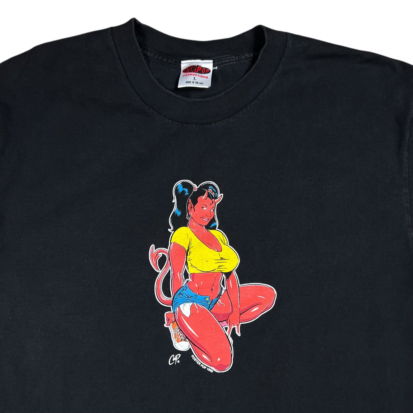 Vintage 1999 Poster Pop Pin Up Devil Babe BDSM tee (L)