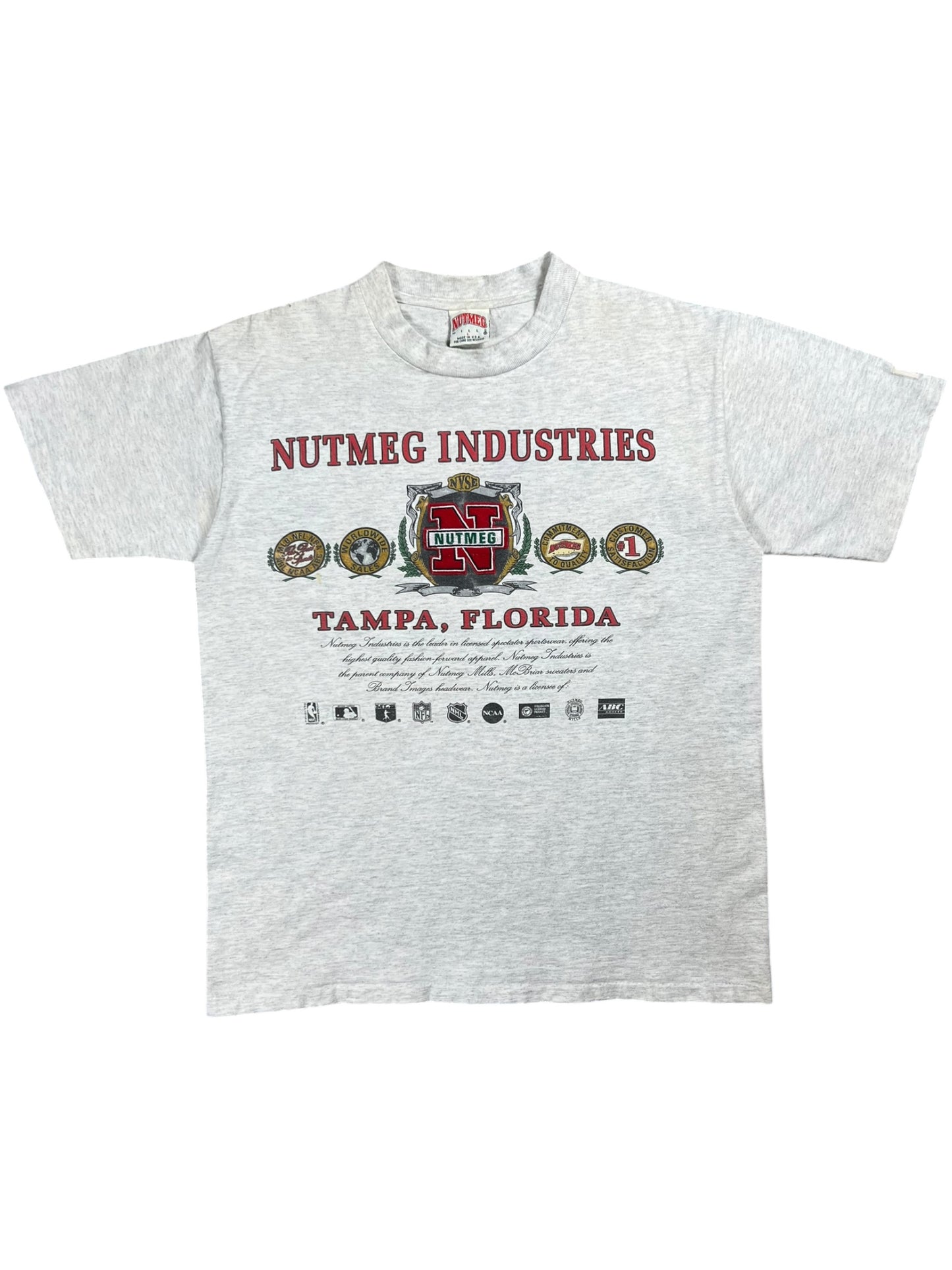 Vintage 90s Nutmeg Mills Industries MLB NFL NBA NHL NCAA ABC promo tee (L)