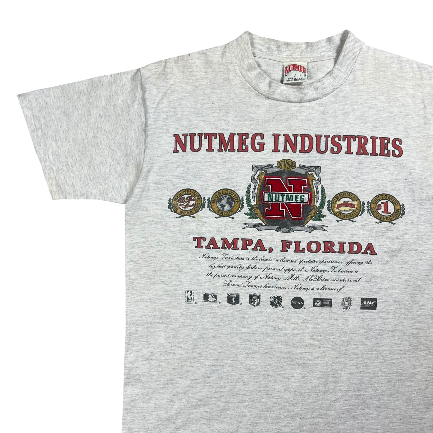 Vintage 90s Nutmeg Mills Industries MLB NFL NBA NHL NCAA ABC promo tee (L)