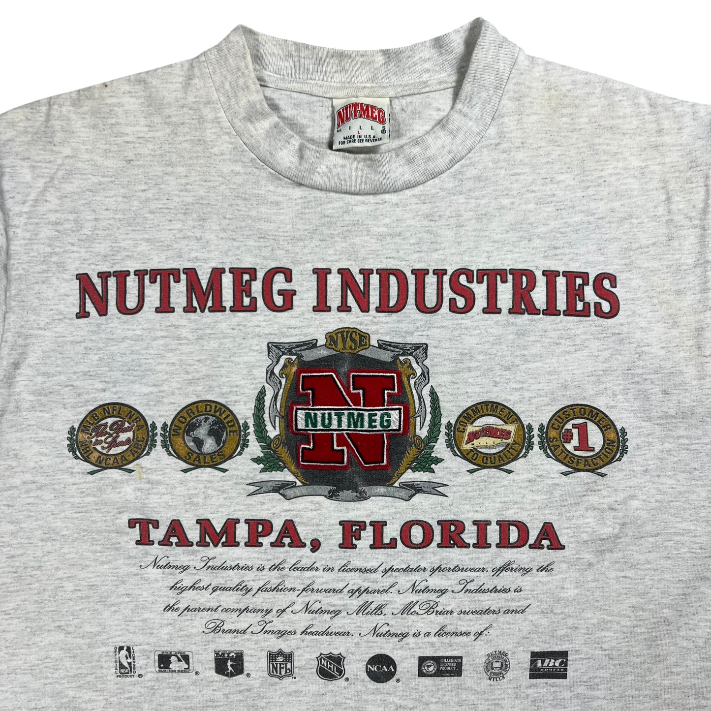 Vintage 90s Nutmeg Mills Industries MLB NFL NBA NHL NCAA ABC promo tee (L)