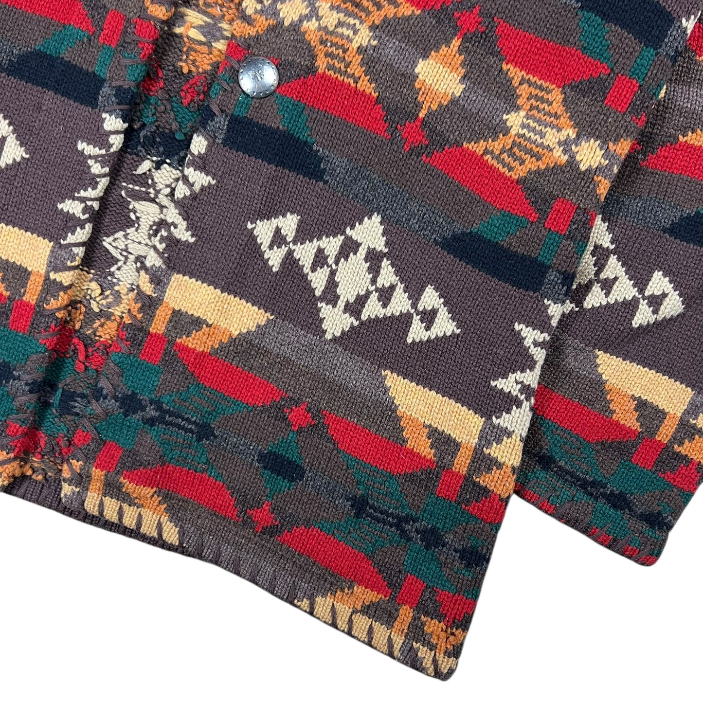 Vintage Hand Knit Ralph Lauren Southwest Navajo Blanket Aztec worn Cardigan Sweater (M)