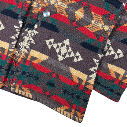 Vintage Hand Knit Ralph Lauren Southwest Navajo Blanket Aztec worn Cardigan Sweater (M)