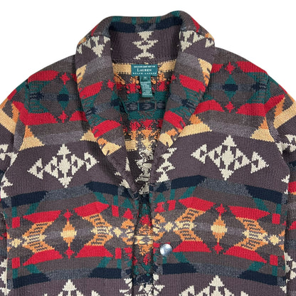 Vintage Hand Knit Ralph Lauren Southwest Navajo Blanket Aztec worn Cardigan Sweater (M)