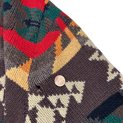 Vintage Hand Knit Ralph Lauren Southwest Navajo Blanket Aztec worn Cardigan Sweater (M)