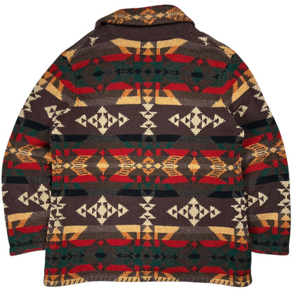 Vintage Hand Knit Ralph Lauren Southwest Navajo Blanket Aztec worn Cardigan Sweater (M)